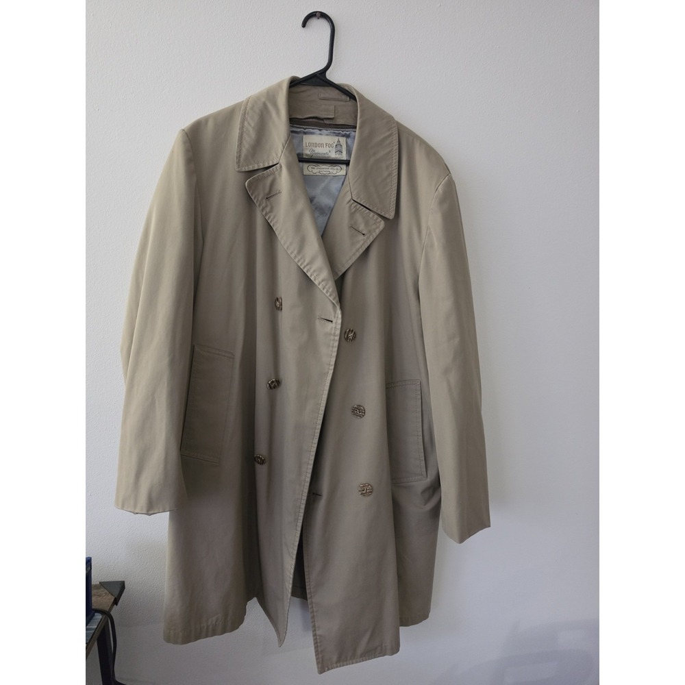 London Fog Maincoat Trench‎ Coat Vintage, Removable Virgin Wool Lining 44 Long